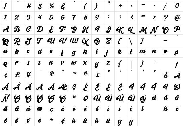 Gient Regular  glyph index