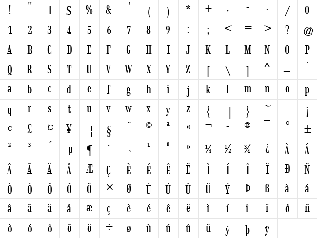Strider Regular  glyph index