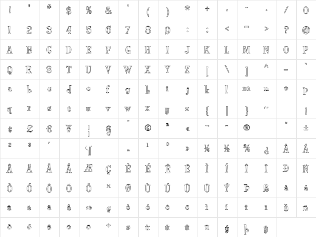 PinkMartiniBV Regular  glyph index