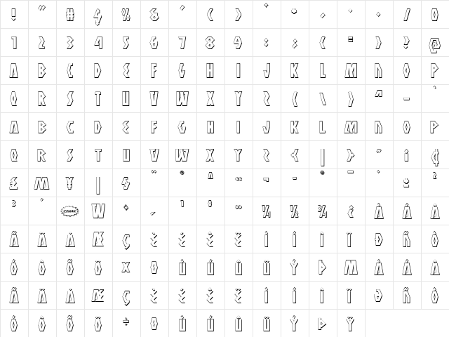 Antikythera 3D Regular  glyph index