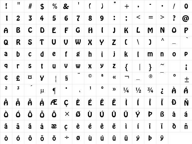 Hobo Medium Regular  glyph index