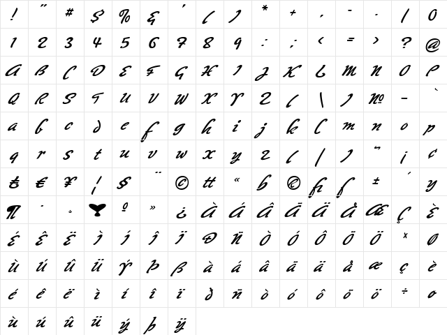 Big Brush Two  glyph index