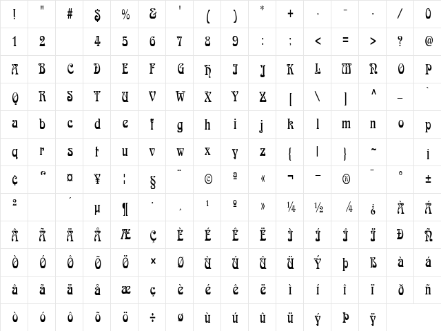 LaliqueLight Regular  glyph index