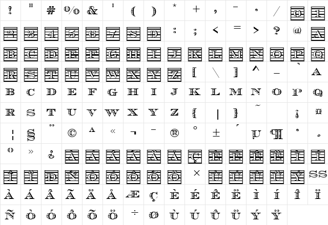 Chevalier Becker Ini Regular  glyph index