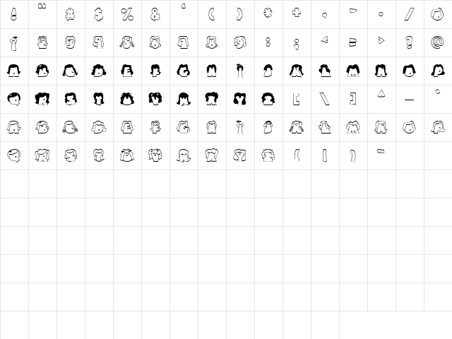 LD Hairdos Regular  glyph index