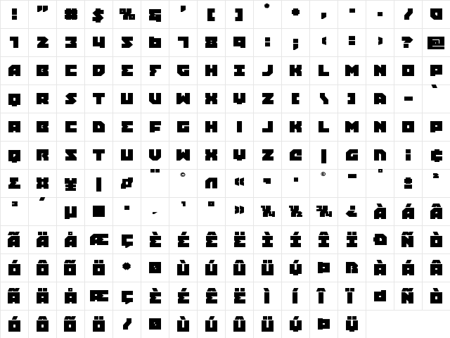Dark Hornet Expanded Regular  glyph index