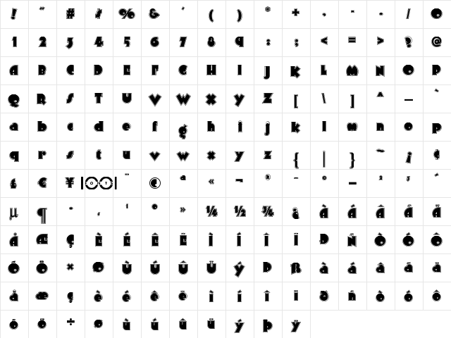 Arbuckle Inline NF Regular  glyph index
