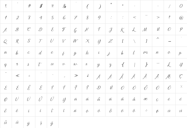 Andella Regular  glyph index
