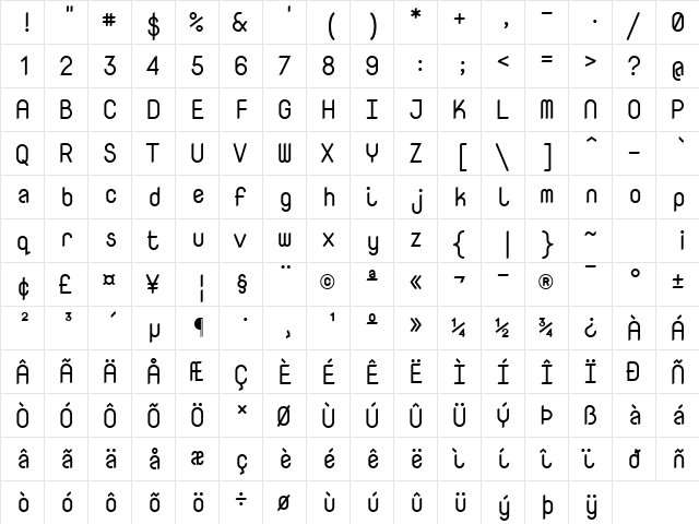 NovaMono Regular  glyph index