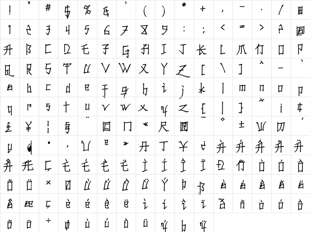 Konfuciuz Regular  glyph index