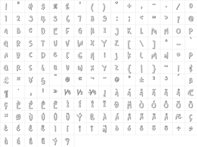 Lighthearted Pleasure Shadow Regular  glyph index