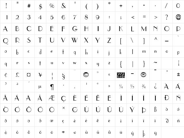 WeekendInParis Regular  glyph index