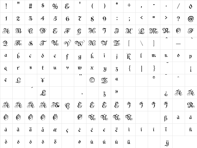 Espania Normal  glyph index