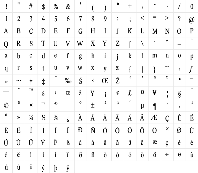 Lido STF CE Cond Regular  glyph index