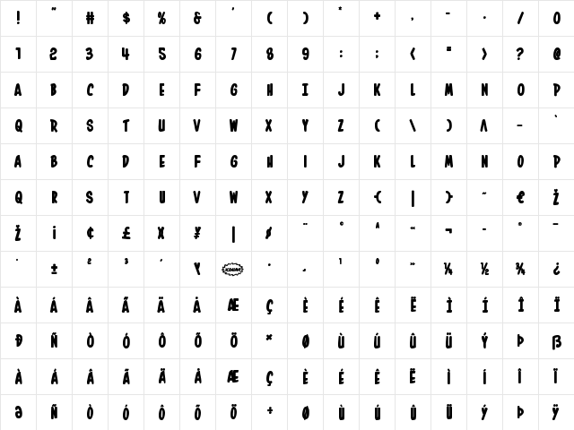 In-House Edition Bold Bold  glyph index