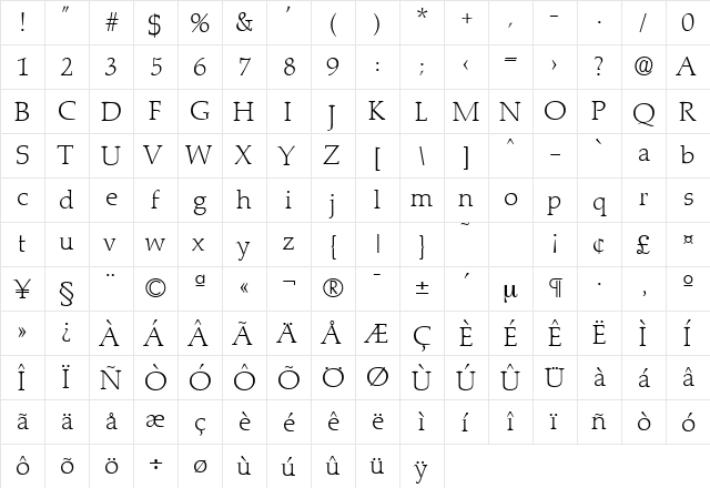 Marathon-Serial-ExtraLight Regular  glyph index