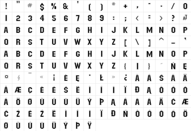 Masheen College Regular  glyph index