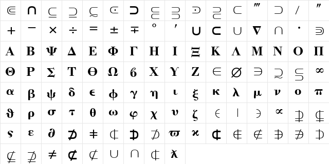 MathematicalPi 4 Regular  glyph index