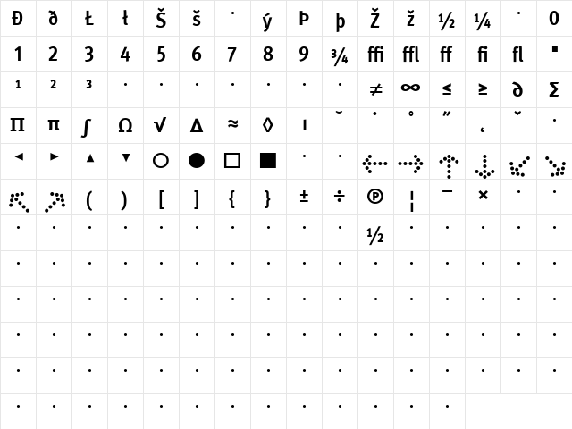 MetaCond Bold  glyph index