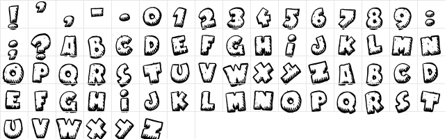 Naughty Cartoons Regular  glyph index