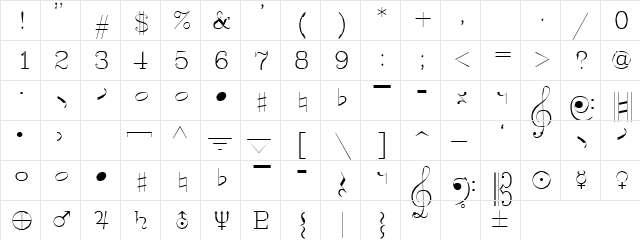Symusic Regular  glyph index