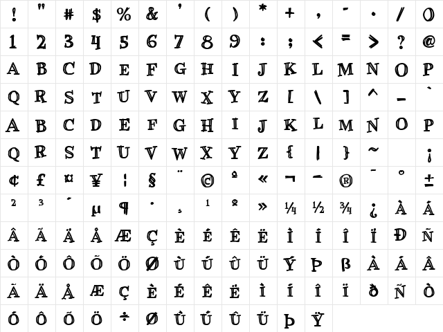 CCWiccanSerifInt Bold  glyph index