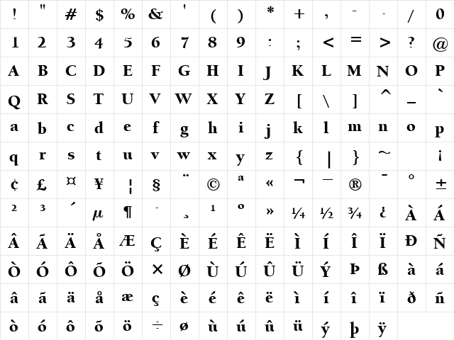 ITCBerkeleyOldstyle-Black Black  glyph index