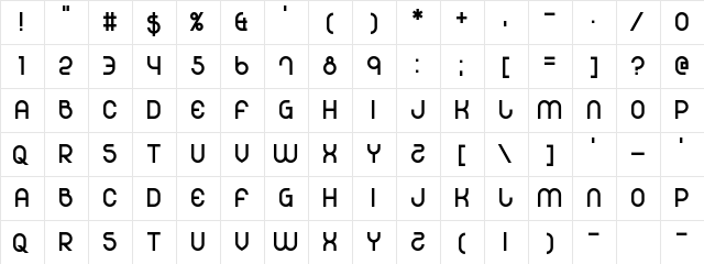 501 Regular  glyph index