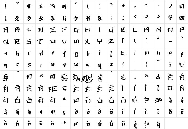 TYO Tokiwa Regular  glyph index
