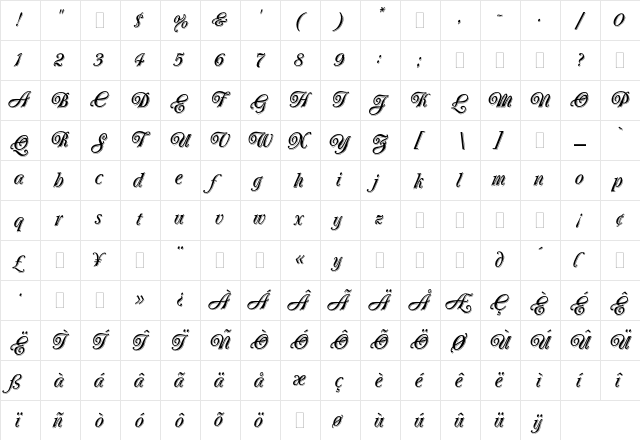 Oberon Plain  glyph index