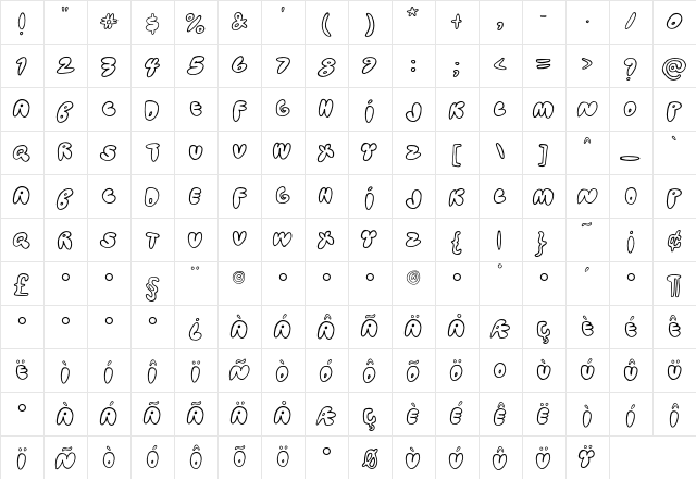 Bubblehouse Regular  glyph index