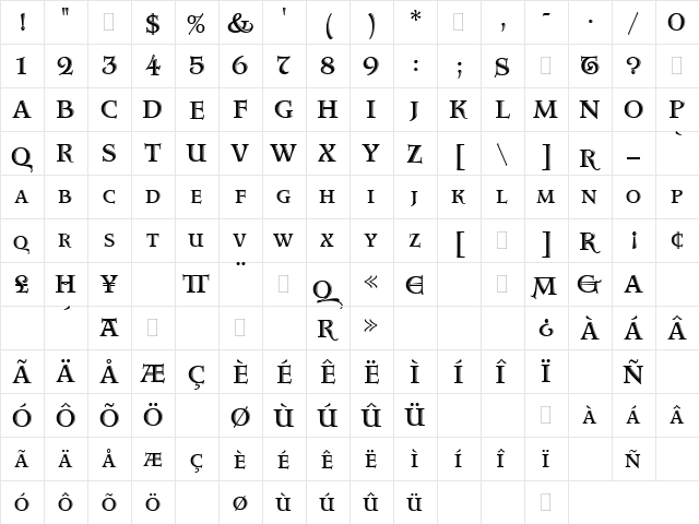Aquitaine CapsMedium  glyph index