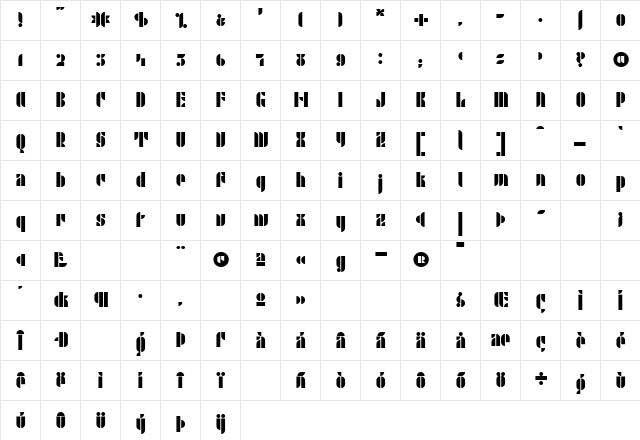 P22 Albers 1 Regular  glyph index