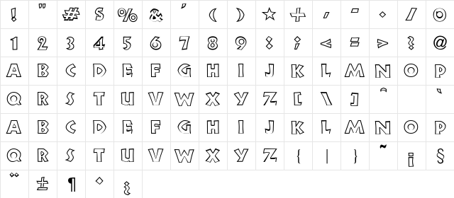 NewLandOutline Medium  glyph index