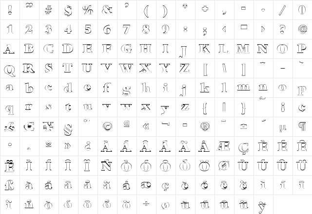 JoshuaBeckerOutline-Heavy Regular  glyph index