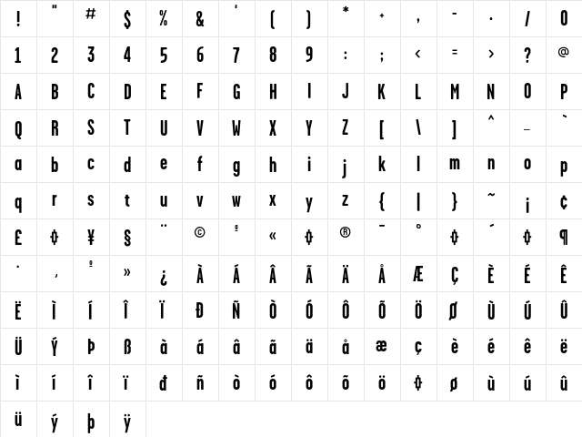 Garage GothicBold  glyph index