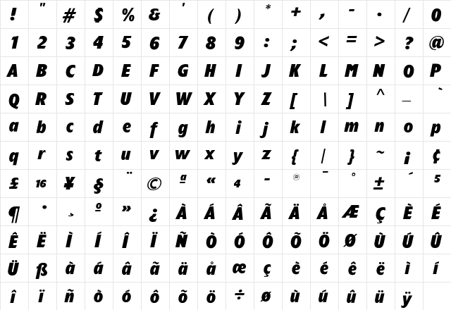 TFForever Extrabold  glyph index