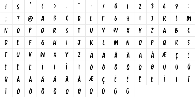 Whalebone DEMO Regular  glyph index