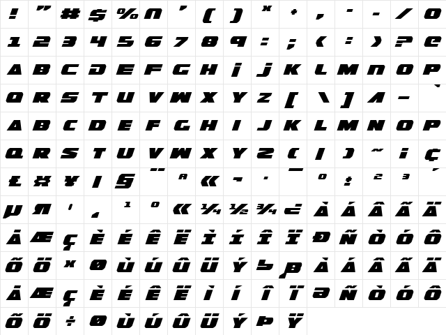 Guardian Expanded Italic Expanded Italic  glyph index