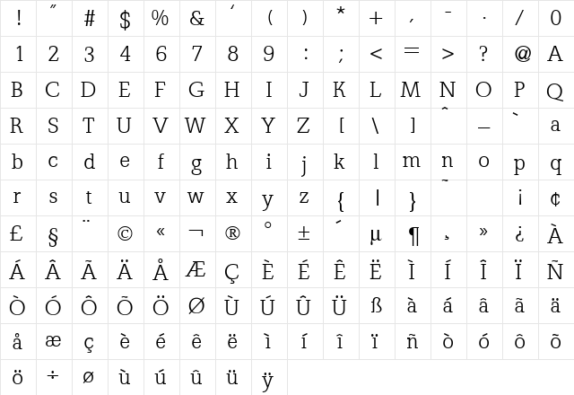 OsiraLightDB Normal  glyph index
