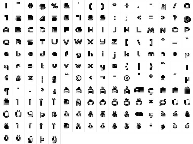 Minalis Double Demo Regular  glyph index