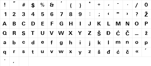 Universans650_PP Bold  glyph index