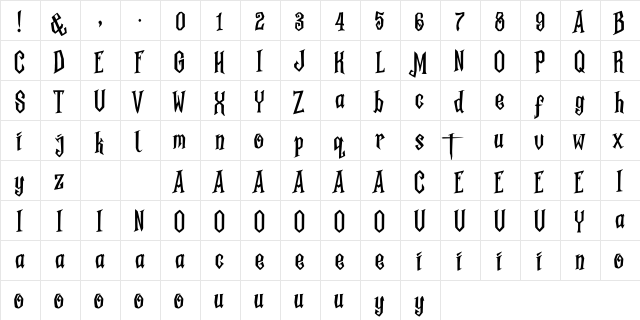 Midnight Minutes Regular  glyph index