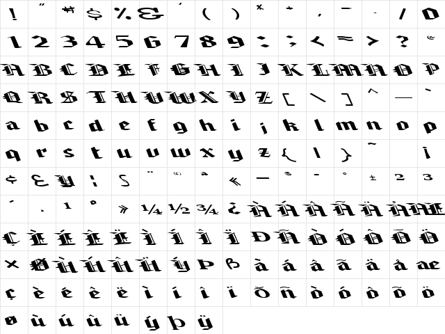 BrawnyArmsLight99 Regular  glyph index