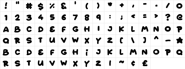 Starborn Regular  glyph index