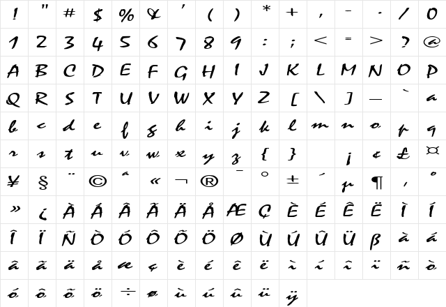 Mystic Extended Normal  glyph index