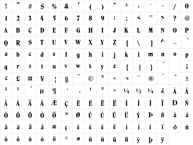 Hawkins Regular  glyph index