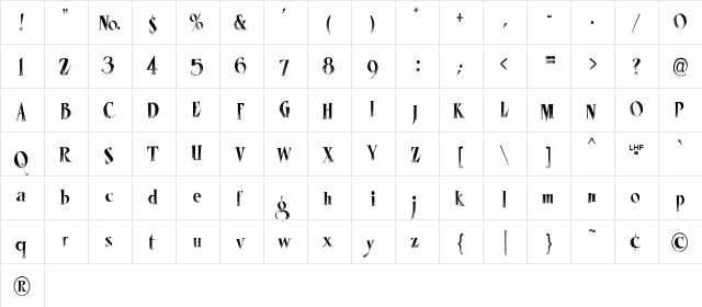 LHF Mister Spooky COND Regular  glyph index