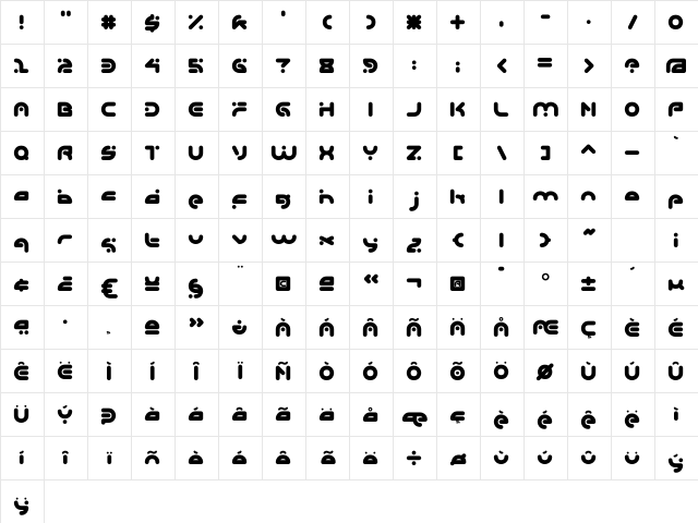 DeliciousRegular Regular  glyph index