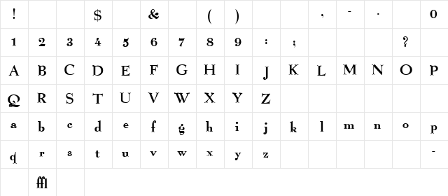 Banting Regular  glyph index